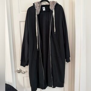 NSF Black Long Sweatshirt with Fur Trimmed Hood